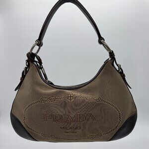 Prada Jacquard Canvas Hobo Bag | Authentic Prada Shoulder Bag